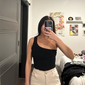 Urban outfitters ribbed one shoulder black crop top